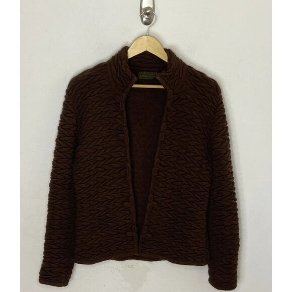 Arte Meche Baby Alpaca Woman S Brown Knit Cardigan 3D Textured Peru Peruvian - Picture 2 of 8